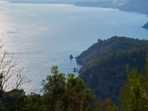 landscape view walk in the mountain of pomegranate and sea