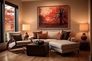 Contemporary Warmth: Inviting Living Room with Modern Furniture in Rich Tones