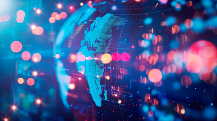World connection abstract globe. Telecommunication technology line with information data . Broadcast background