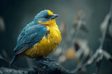 Nature s Vibrant Blue Factor Canary Bird on Perch Blending Authenticity and Visually Captivating Storytelling