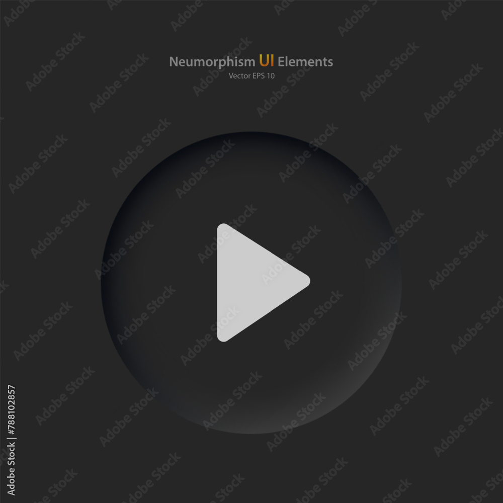 Poster a round button with a playback symbol on a black background. user interface elements in the style of
