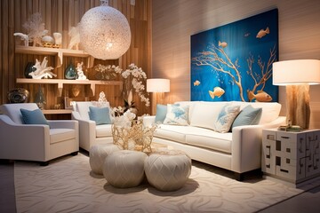 Coral Delight: Nautical Themed Living Room Designs with Underwater Flair