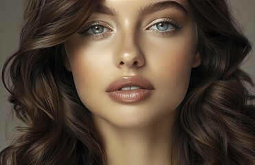 Fototapeta premium A woman with long brown hair and a pretty smile
