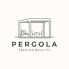 pergola shade line art logo vector minimalist illustration design, comfort pavilion logo design