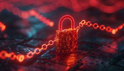 Padlock with a keyhole against a background of neon chain.