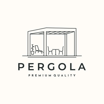 pergola shade line art logo vector minimalist illustration design, comfort pavilion logo design