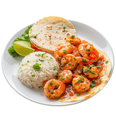  front view of Camarones al Ajillo with Mexican garlic shrimp, featuring large shrimp cooked in a garlic-infused butter sauceisolated on white transparent background 
