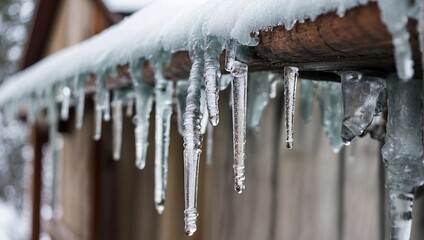 Natural icicles hanging on the pipe
