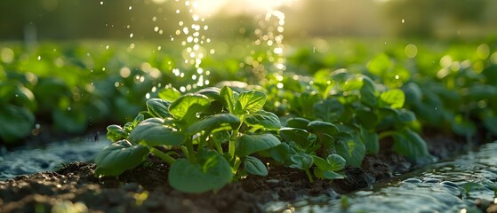 Sustainable Growth: Drip Irrigation Nourishes a Lush Vegetable Garden. Concept Agricultural Innovation, Water Conservation, Sustainable Farming - obrazy, fototapety, plakaty