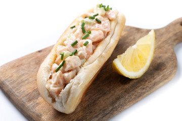 Lobster roll sandwich isolated on white background