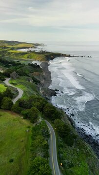 Aerial view of Ragged Point, Highway Route 1, Cambria, California, United States.