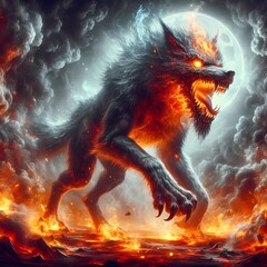 wolf fire in the dark sky beautiful fantasy