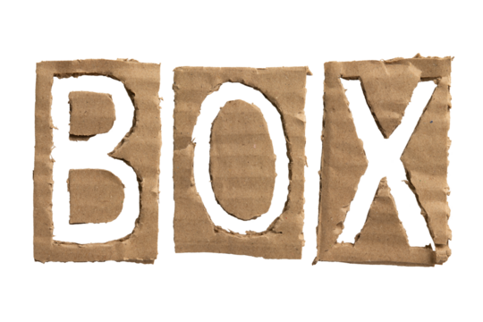 A word "BOX" cut out from a cardboard