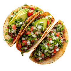 Front view of Tlayudas with Mexican Oaxacan street food, featuring large toasted tortillas spread with refried beans, isolated on white transparent background