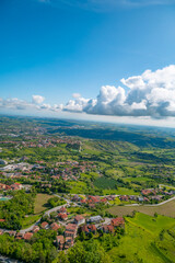 Fototapeta premium San Marino city view. Fortress on the rock. San Marino landmark. Italy.