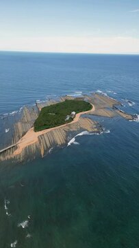 Aerial view of Aoshima Island with Devil's Washboard, Miyazaki, Japan.