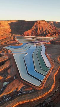Aerial view of Elvis Rock and Potash Pond, Moab, Utah, United States.