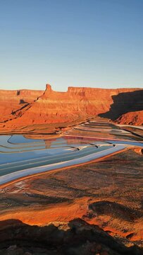Aerial view of Elvis Rock and Potash Pond, Moab, Utah, United States.