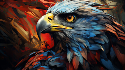 Eagle Head Abstract illustration with Colorful Feathers 