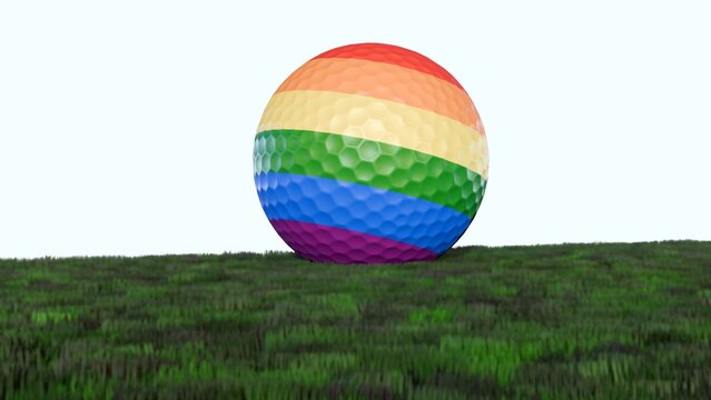 3D rendering of rainbow pride golf ball on the white background