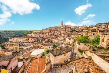 View of the ancient town of Matera, Sassi di Matera in Basilicata, southern Italy - obrazy, fototapety, plakaty
