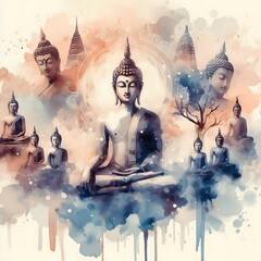 Abstract, minimalist watercolor picture illustration of Buddha Purnima