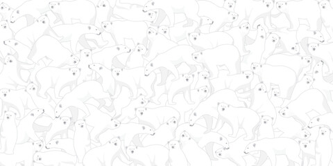 Polar bear pattern with gray color outline childish style on white background vector illustration. - obrazy, fototapety, plakaty