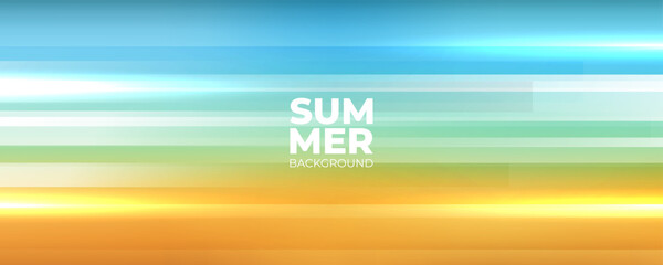 Summer Beach. Vibrant blurred color gradient background with horizontal dynamic lines for Summertime season creative graphic design. Vector illustration.