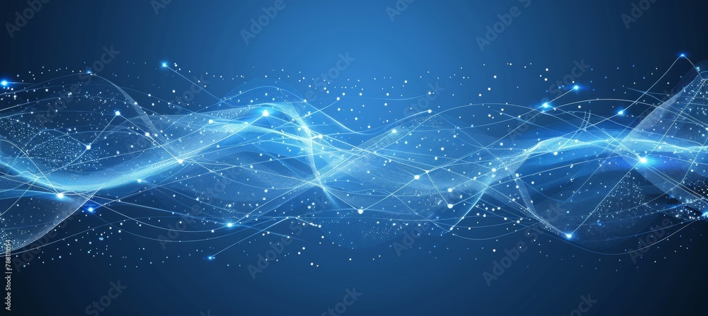 Poster streamline connection illustration of data network linking particles in information technology wave