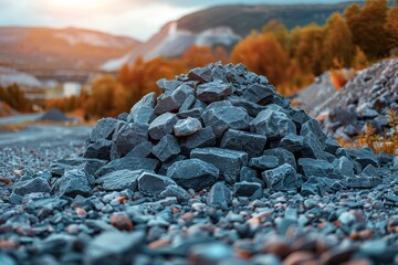 A picturesque pile of rocks set against a blurred autumnal landscape with warm colors - obrazy, fototapety, plakaty