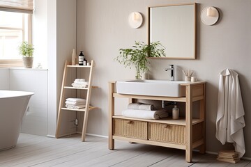 Peaceful Scandinavian Bathroom Concepts: Freestanding Sink, Soft Colors, Peaceful Design Paradise