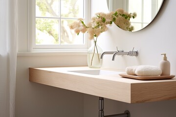 Light Wood Vanity Paradigm: Tranquil Scandinavian Bathroom Design with Simple Hardware