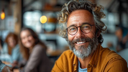 Fototapeta premium Happy diverse professional executive business man looking at camera standing in office lobby hall. Generative AI