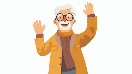 Portrait of smiling old man in eyewear saying hello 