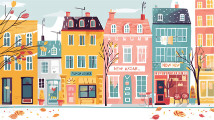 Postcard template with store cafe and shop buildings