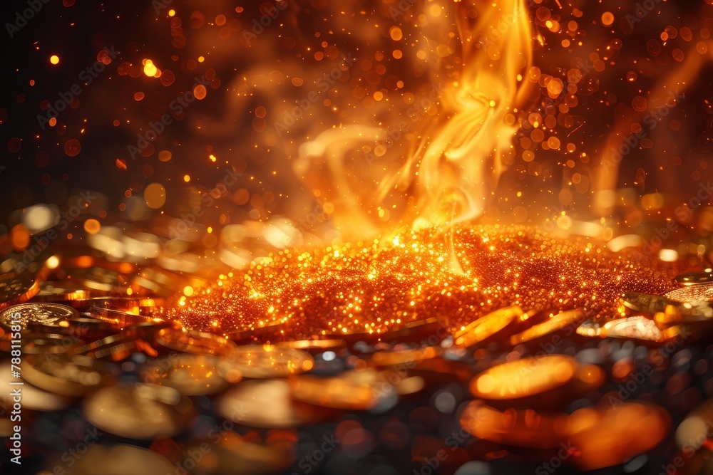 Aufkleber an enchanting display of golden flames and sparkles creating a magical, ethereal atmosphere