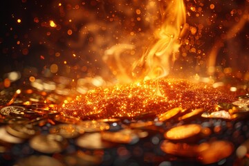 An enchanting display of golden flames and sparkles creating a magical, ethereal atmosphere
