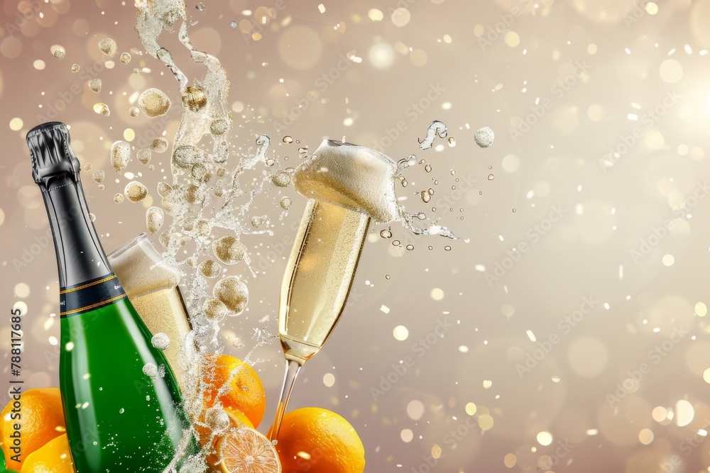 Poster experience the upscale event of the year: enjoy a bubbly champagne toast with golden bubbles and a v