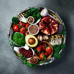 Healthy food clean eating selection in wooden box. On a concrete background. - 788117620