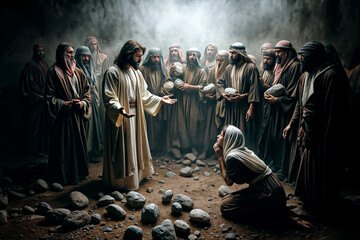 Jesus Christ Forgives Woman Caught in Adultery - He who is without sin, let him cast the first stone