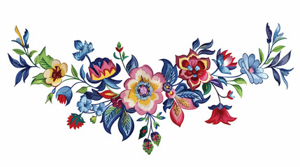 Satin stitch embroidery design with flowers. Folk 