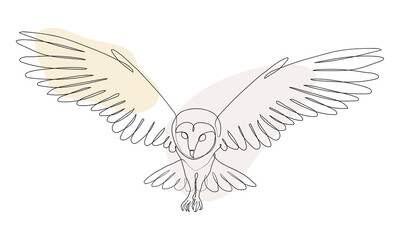 Flying Owl linear minimalist decoration. Owl abstract line art. One line design silhouette of flying owl.hand drawn minimalism style.vector illustration.