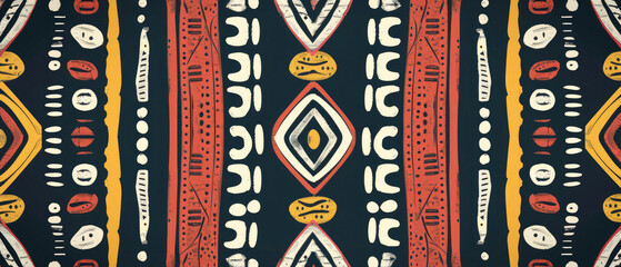 Traditional African fabric tribal geometric style texture ornament pattern created with Generative AI Technology - obrazy, fototapety, plakaty