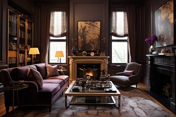 Regal Brownstone Splendor: Luxurious Fabrics Adorn Classic Living Room