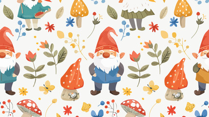 Seamless pattern with funny and cute gnomes dwarfs  - obrazy, fototapety, plakaty