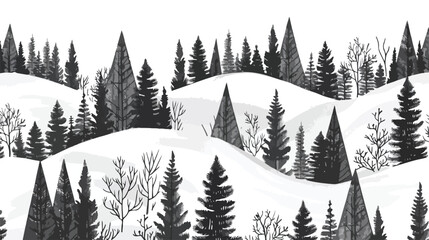 Seamless pattern with hills overgrown by evergreen 