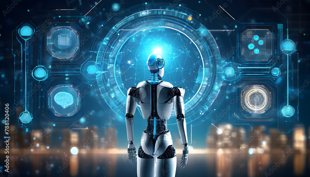 Poster artificial intelligence analyzes and processes vast amounts of information, showcasing. generative a