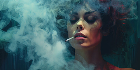 A painting of a smoking woman