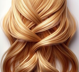 A woman's long blonde hair is curled and twisted into a bun