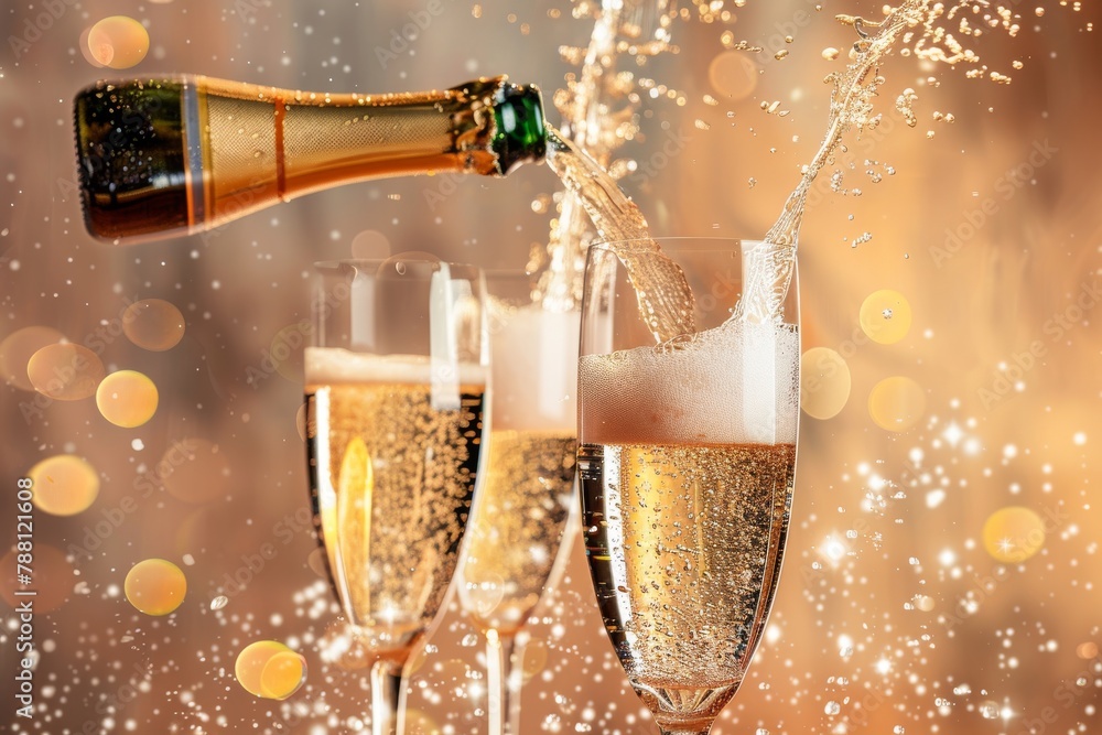 Poster experience the crystal clear isolation of a sparkling wine toast: celebrate with a transparent bubbl